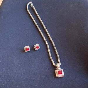 Elegant Silver and Red Jewelry Set